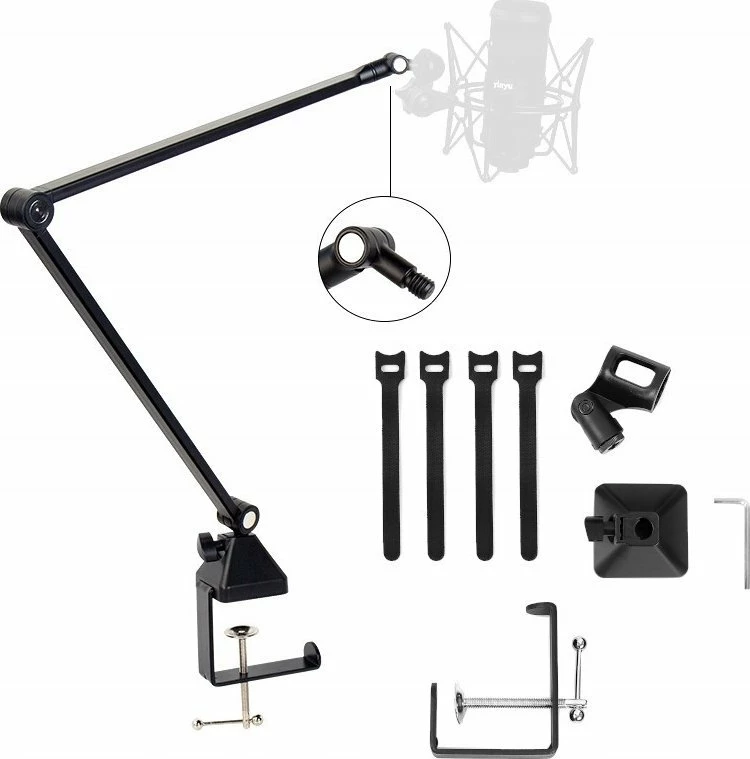 Mbajtëse mikrofoni për tavolinë Mozos SB42, krah 40+40 cm, kapëse deri 7 cm, ngarkesë 2 kg, e zezë, set me aksesorë