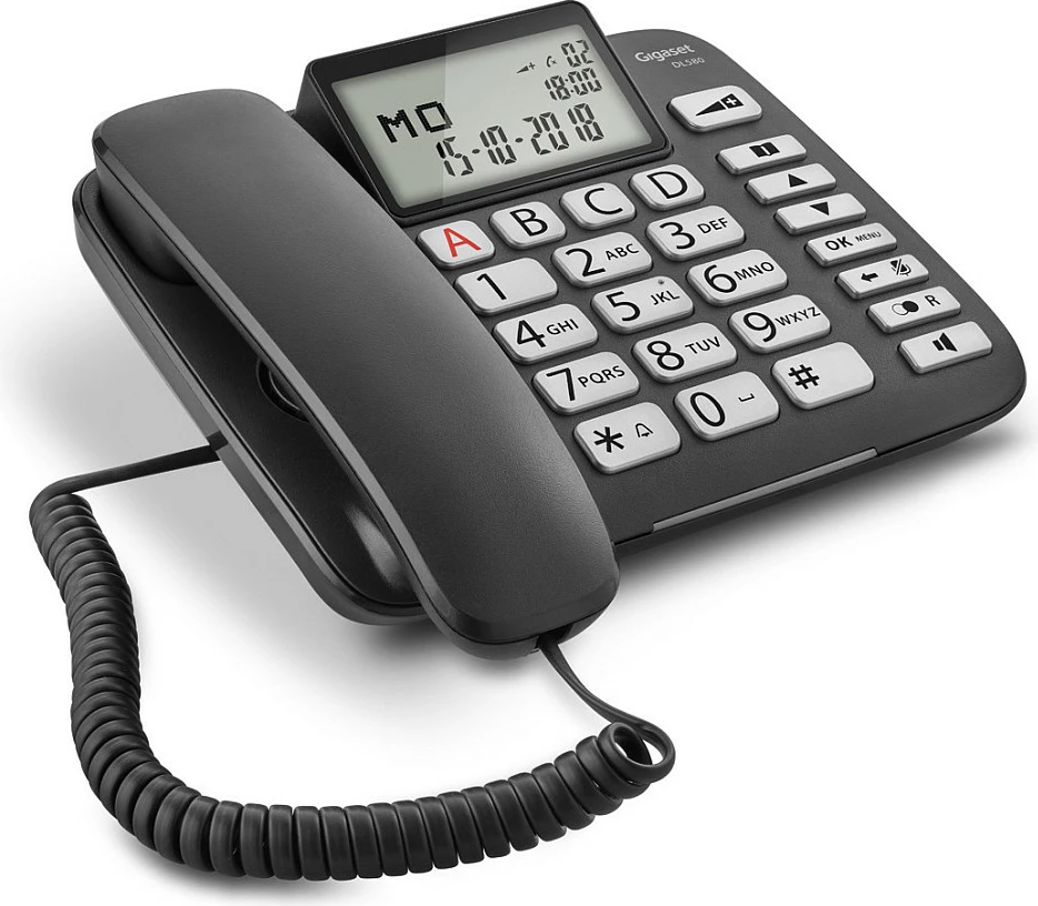 Telefon analog Gigaset DL580, Kufje me kabllo, Zëdhënës, 99 hyrje, ID thirrësi, E zezë