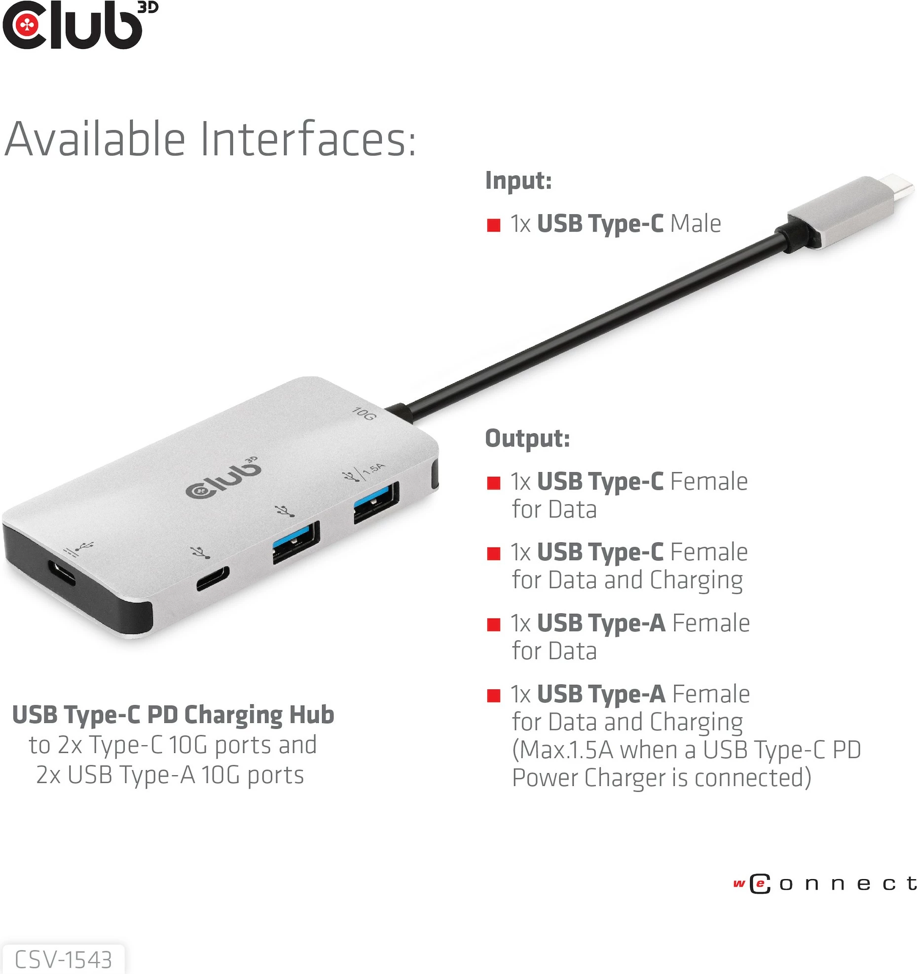 Adapter USB-C Club3D CSV-1543, 2x USB-C, 2x USB-A, 100W, zi/argjendtë
