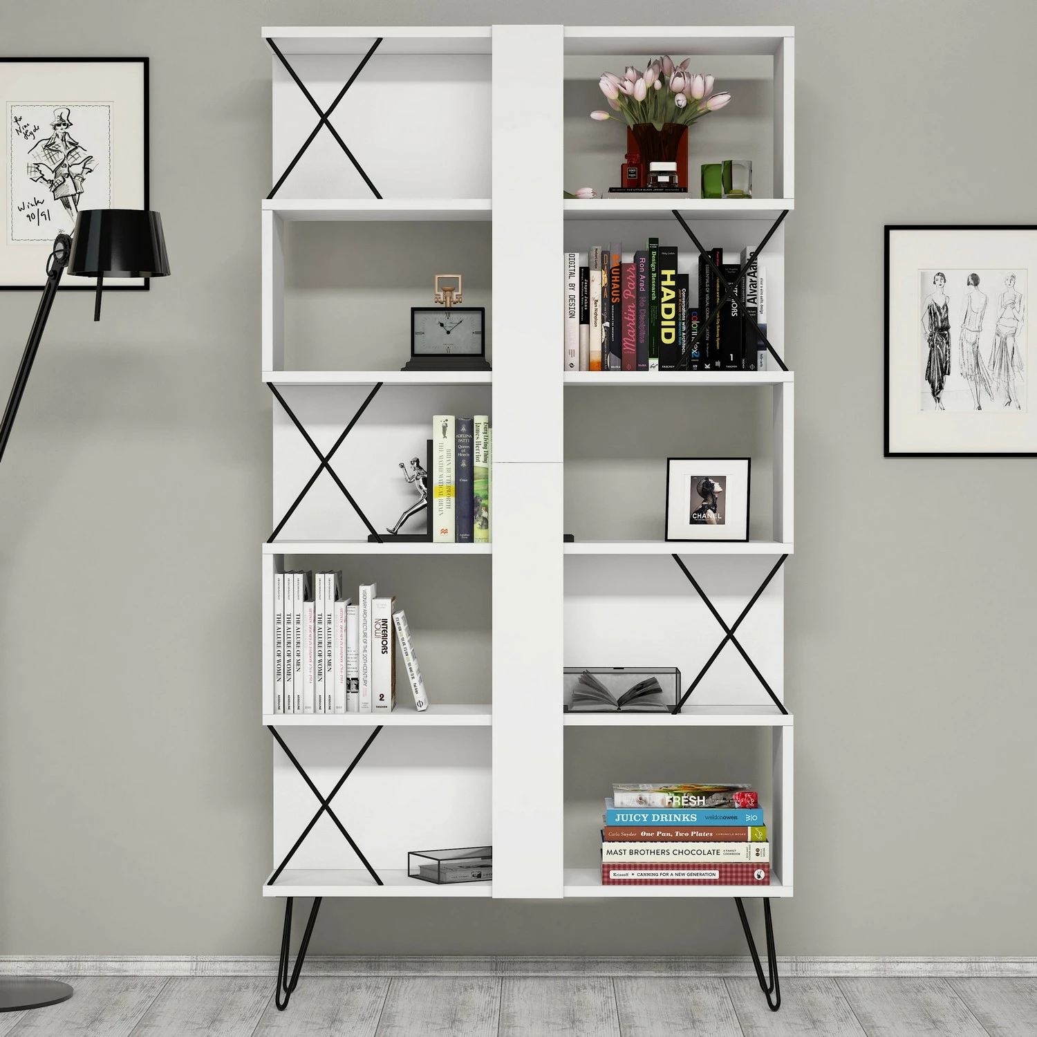 Set tavoline studimi me raft librash Hanah Home, ekstra, e bardhë