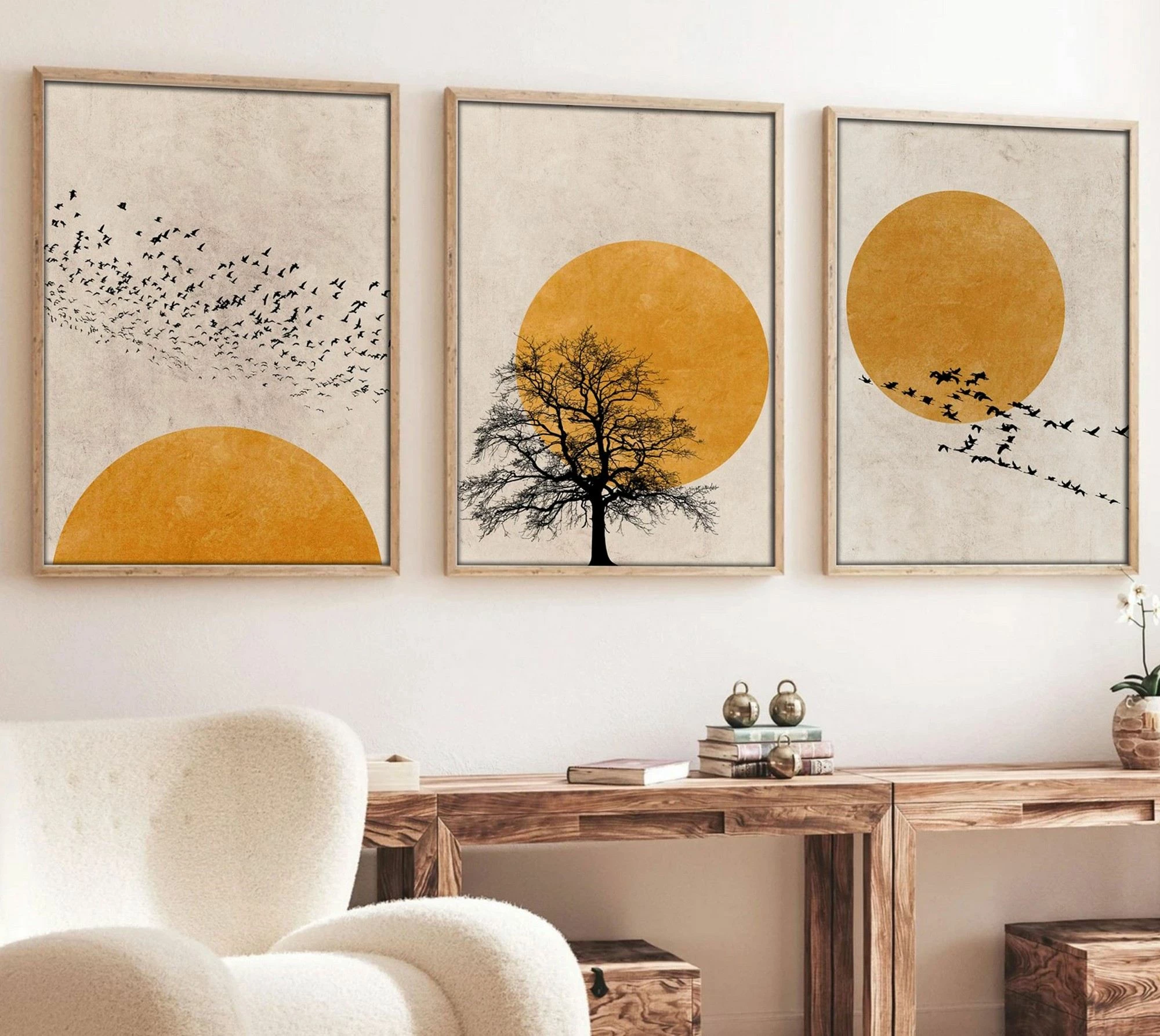 Pikturë dekorative me kornizë MDF (3 copë), Wallity, Huhu147, 50x70 cm