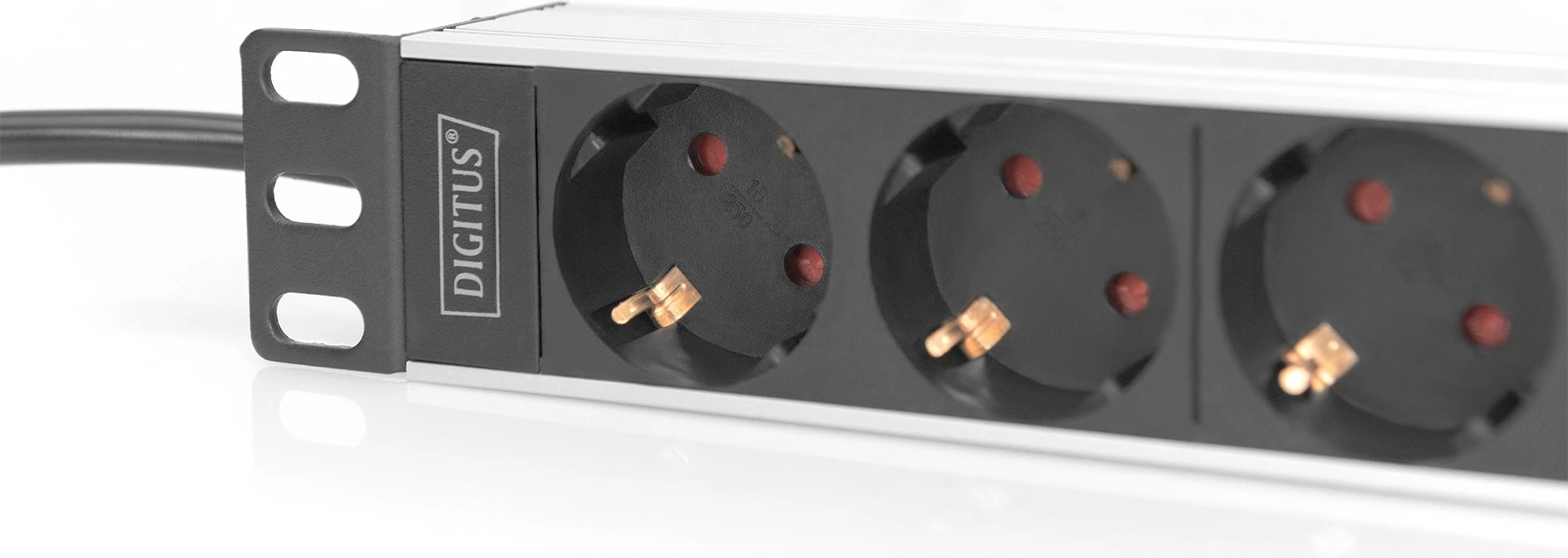 Prizë rack Digitus 10”, 4 dalje, alumini, 1U, e zezë