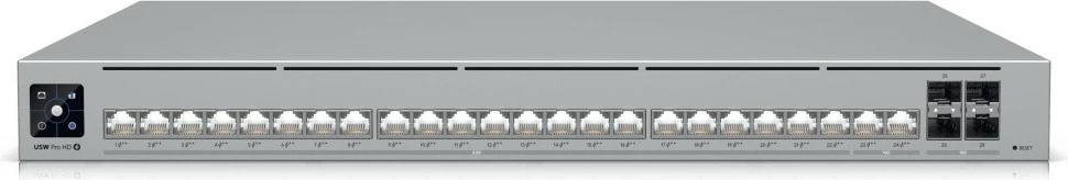Switch i menaxhueshëm L2/L3 Ubiquiti USW-Pro-HD-24-PoE, 24x PoE++ (22x 2.5G + 2x 10G), 4x SFP+ 10G, buxhet PoE 600W, rack 1U, gri