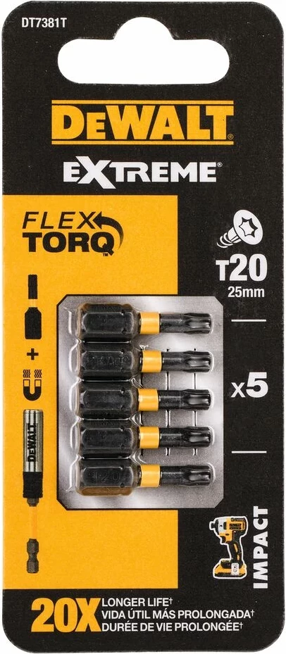 Bit kaçavidë TORX Dewalt DT7381T T20 25 mm, set 5 copë