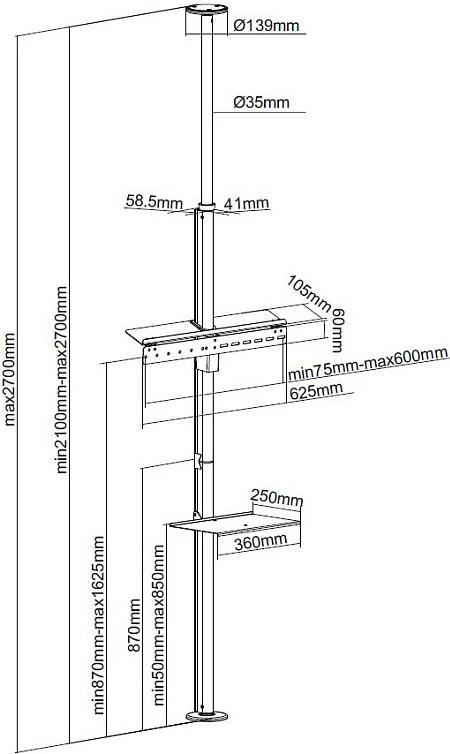 Mbajtës televizori me lift elektrik EQUIP 650606, 37-65", VESA 200x200-600x400, 50 kg, me telekomandë, i zi