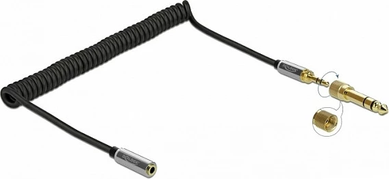 Kabllo audio DeLOCK 85832, 3.5mm mashkull në 3.5mm femër, 2m, spirale, e zezë