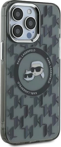 Mbështjellës Karl Lagerfeld IML Monogram Karl & Choupette Head MagSafe për iPhone 15 Pro Max, Zi