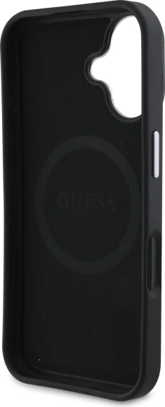 Mbështjellës Guess Grained Triangle MagSafe për iPhone 16 Plus 6.7", i zi, hardcase