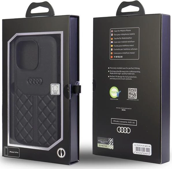 Mbështjellës Audi Genuine Leather për iPhone 13 Pro / 13, 6.1", i zi
