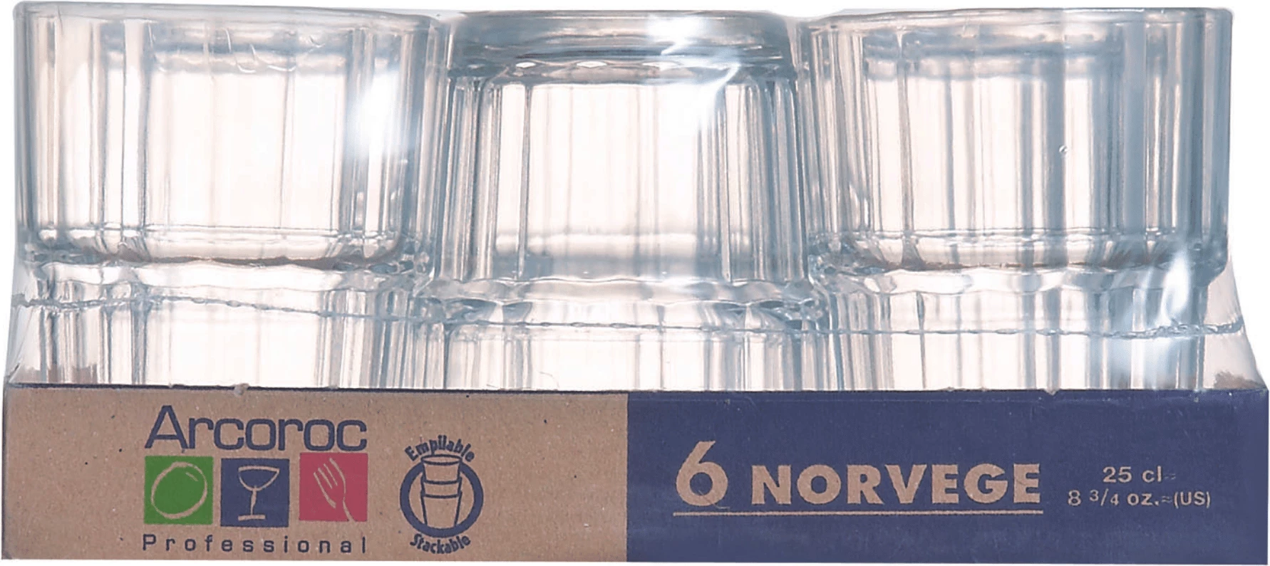 Gotë lowball Arcoroc Norvege 250 ml qelq i kalitur transparente, set 6 copë