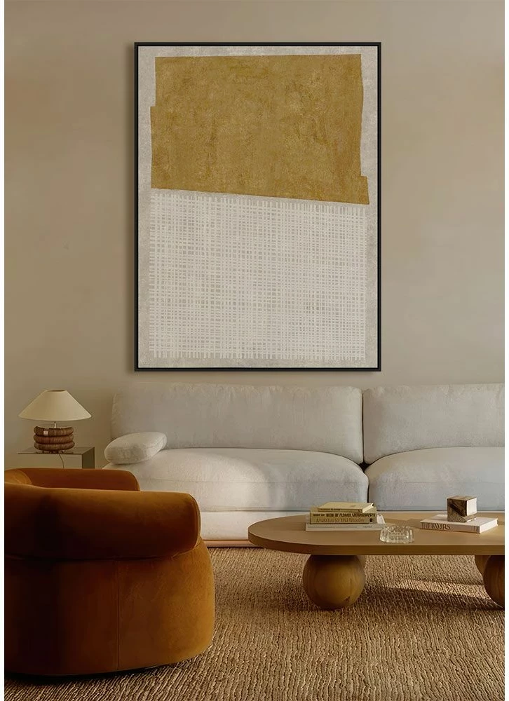 Pikturë dekorative DUE MONDI me kornizë, kanavacë, bezhë-mustardë-e zezë, 90x120x4cm