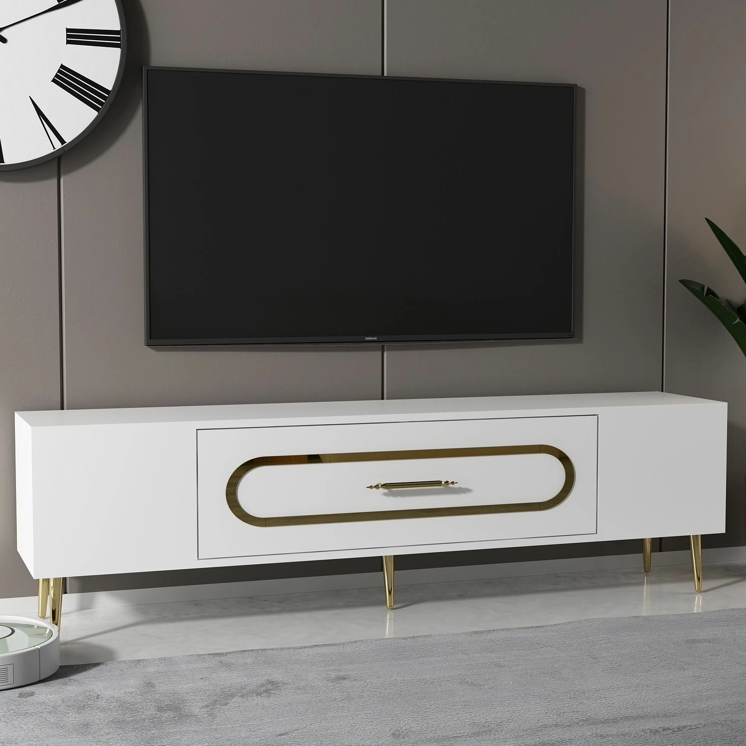 Komodë TV Skye Decor, e bardhë, e artë, Dekop3