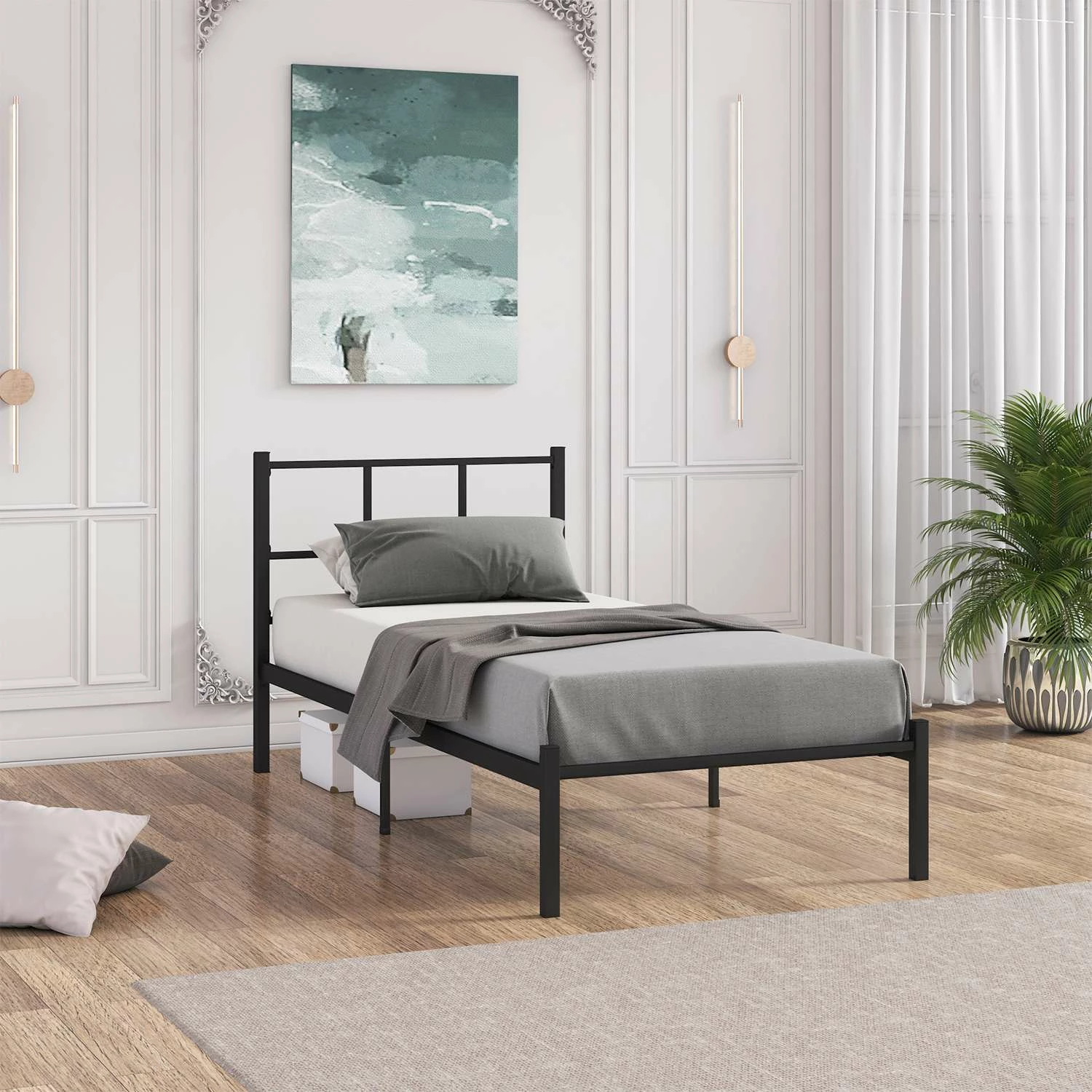 Krevat njësh Skye Decor, i zi, 90x200