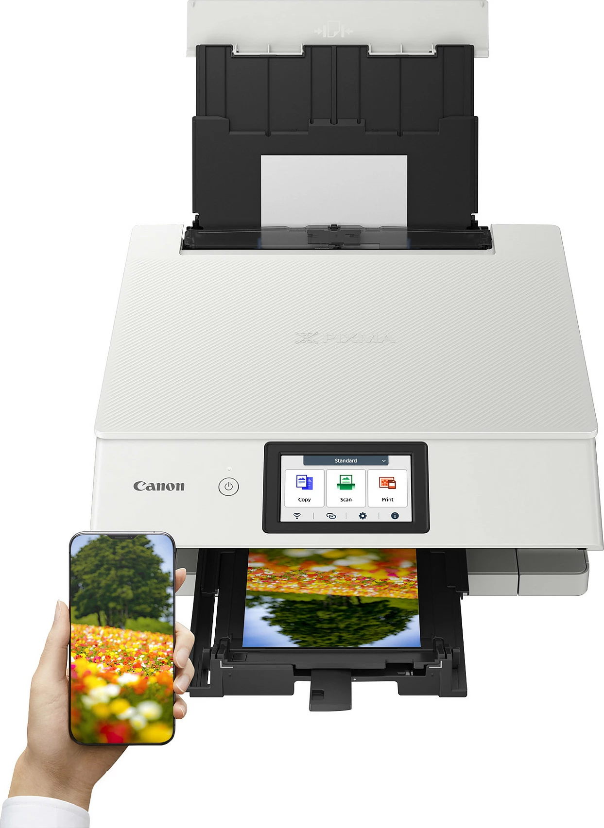 Printer multifunksional Canon PIXMA TS8751, inkjet me ngjyra, A4, Wi‑Fi, duplex, i bardhë