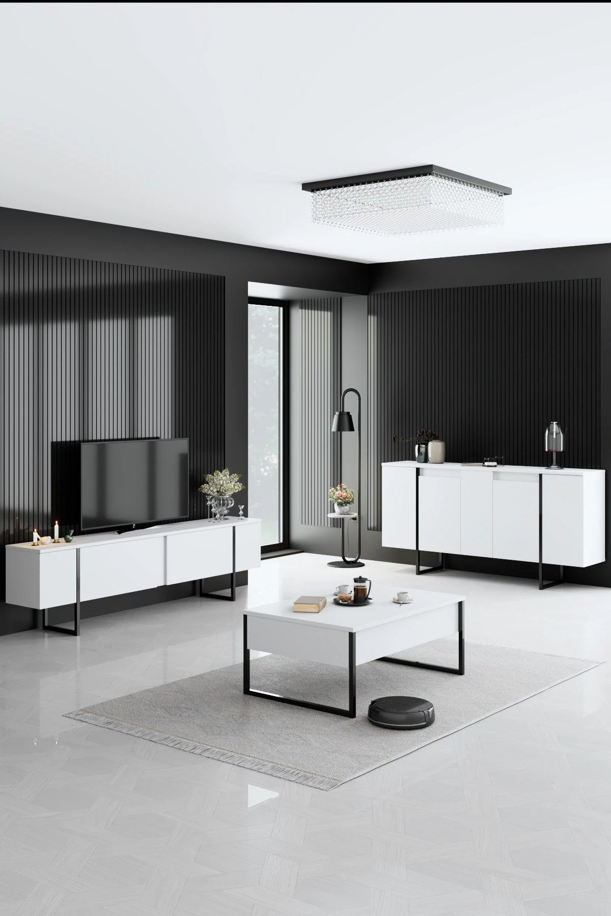 Konsol modern, ngjyrë bardhë e zi, Skye Decor, Luxe