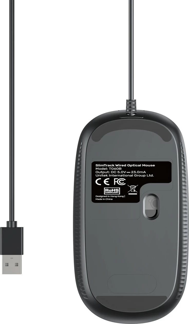 Maus Unitek SlimTrack, USB, me kabllo, 1600 DPI, gri