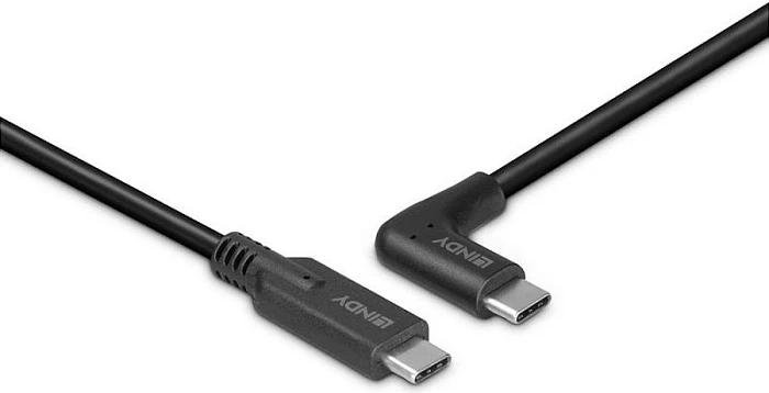 Kabllo USB-C LINDY USB 3.2 Gen 2, 0.5m, USB-C në USB-C, 90° e kënduar, 10Gbps, PD 60W, e zezë