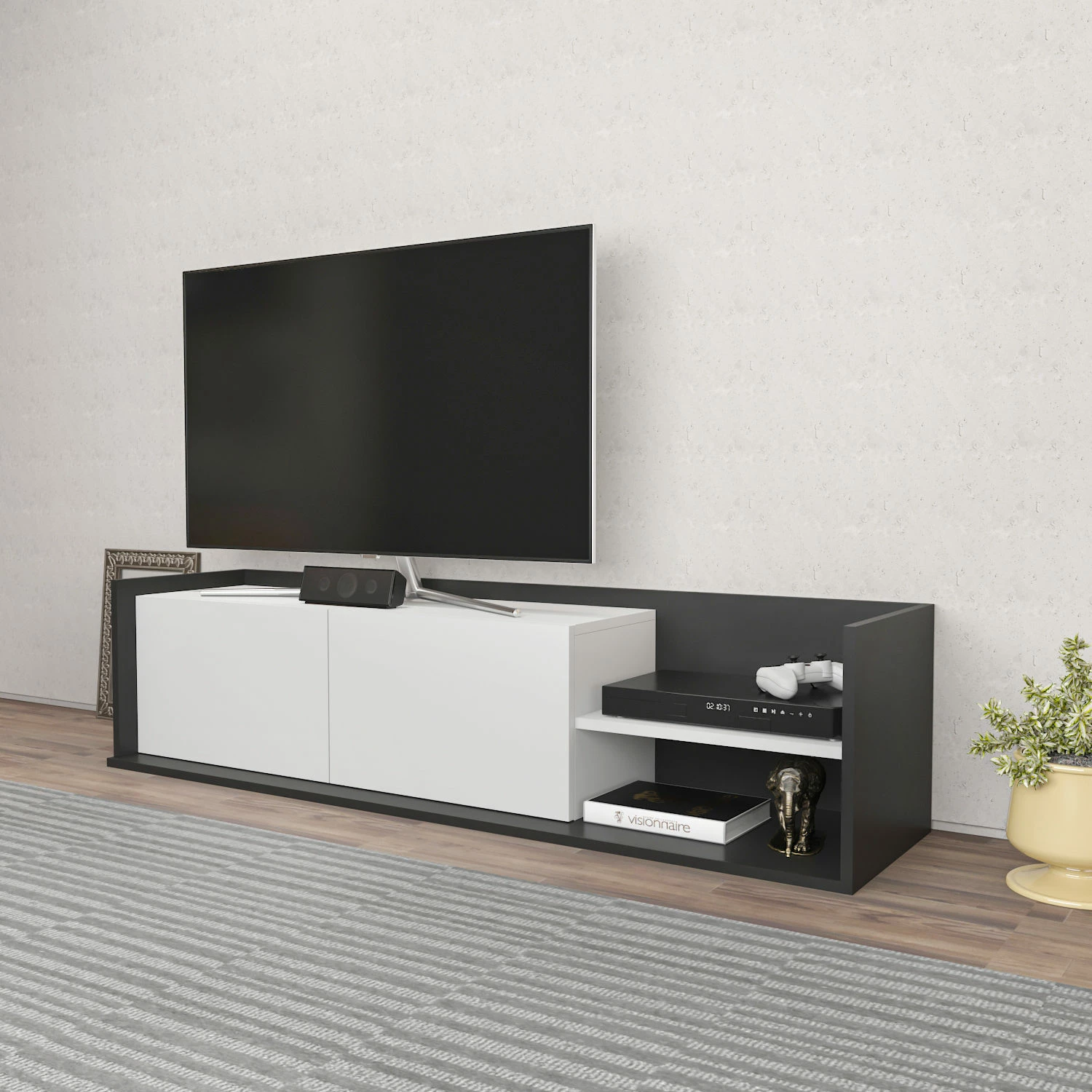 Komodë për TV Hanah Home, Krog, antracit, e bardhë