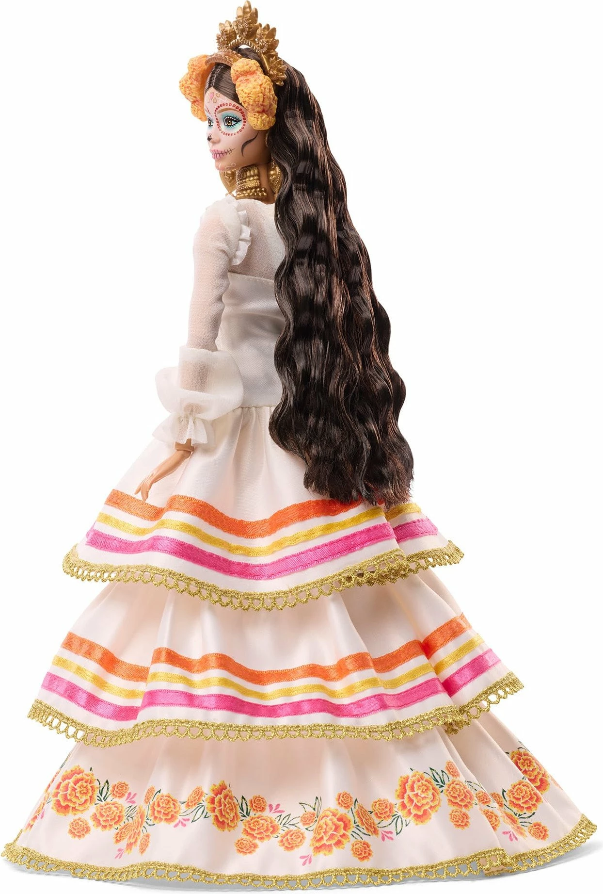 Kukull Barbie Mattel Signature Día de Muertos 2025 JBJ05, fustan dekorativ ivory, set me stand dhe certifikatë