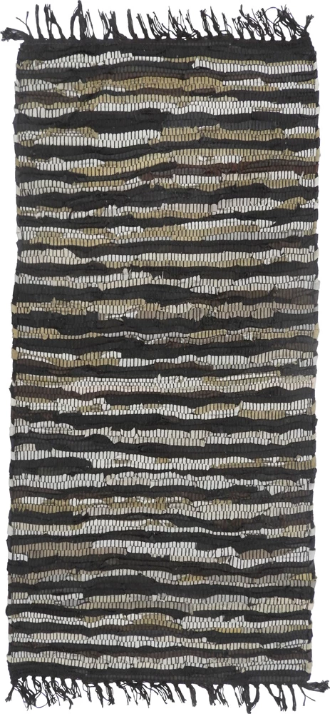 Qilim boho për korridor, lëkurë, zi-bezhë, 70x150cm