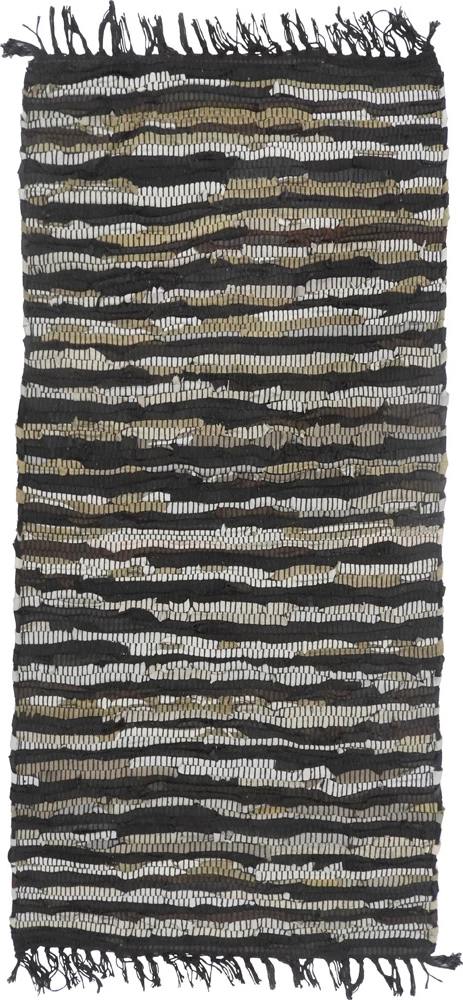 Qilim boho për korridor, lëkurë, zi-bezhë, 70x150cm