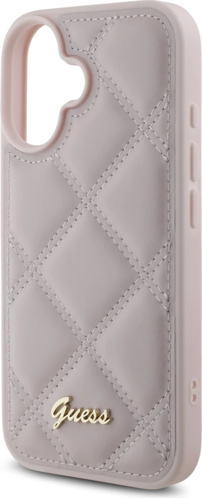 Mbështjellës Guess Quilted Metal Logo për iPhone 16, Rozë