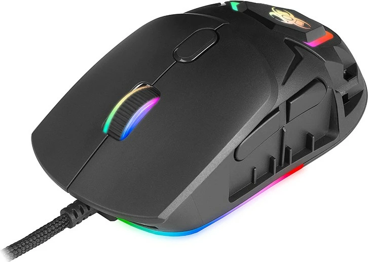 Maus Tracer Gamezone Neon RGB 12400 DPI, 7 butona, USB, i djathtë, kabllo 1.8 m, i zi, me 3 kapakë S/M/L