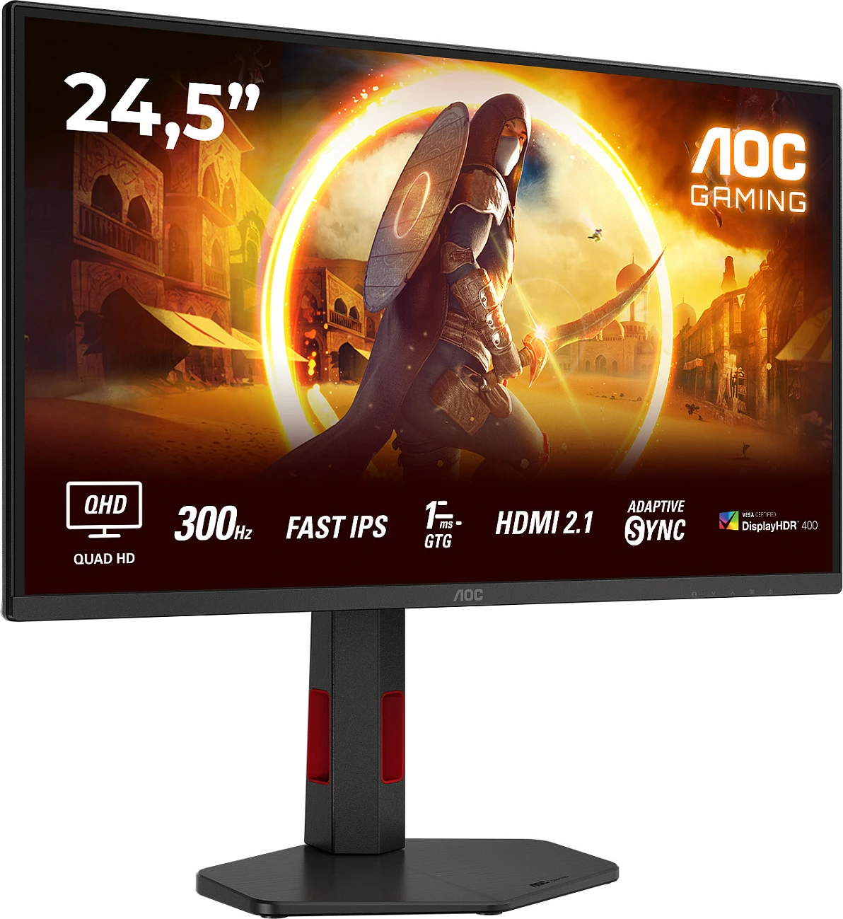 Monitor AOC Q25G4SR 24.5 inç, QHD, 300Hz, IPS, HDMI 2.1, e zezë/kuqe