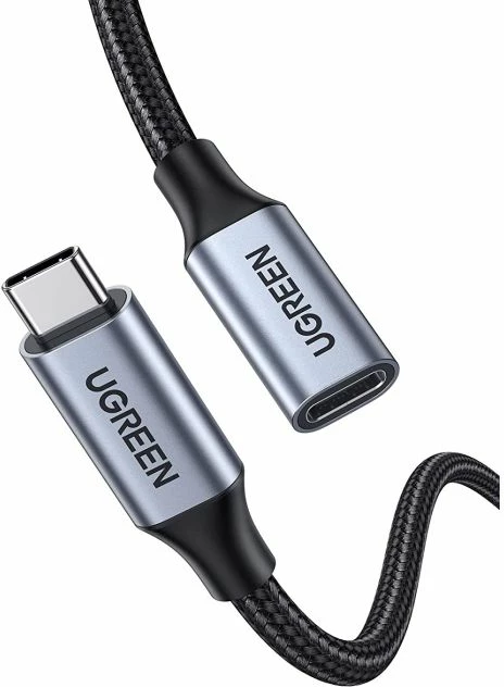 Zgjatues kabllo USB-C UGREEN 30205, 1m, USB 3.1 Gen 2 10Gbps, 5A PD100W, Thunderbolt 3, alumini, e zez/argjendtë, PolyBag