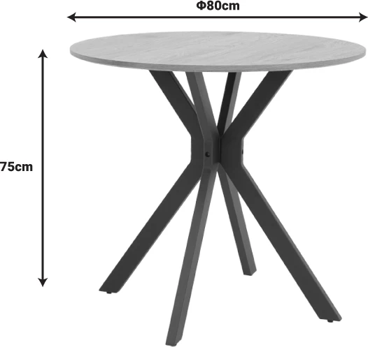Tavolinë Xuson, mdf natyral, këmbë metali të bardha, D80x75cm