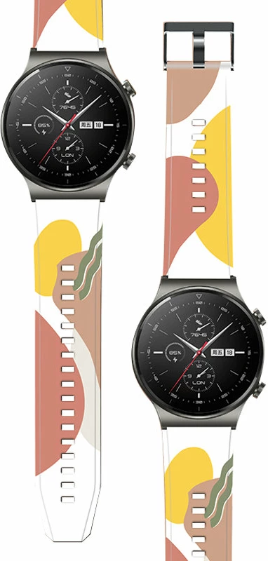 Rrip silikoni Hurtel për Huawei Watch GT2 Pro, Moro, 22 mm, Bardhë/Portokalli/Verdhë