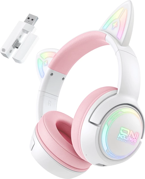 Kufje gaming ONIKUMA GT838 Bluetooth 5.3, 1000mAh, RGB, Pink, set me kabllo USB-C + adapter USB-C
