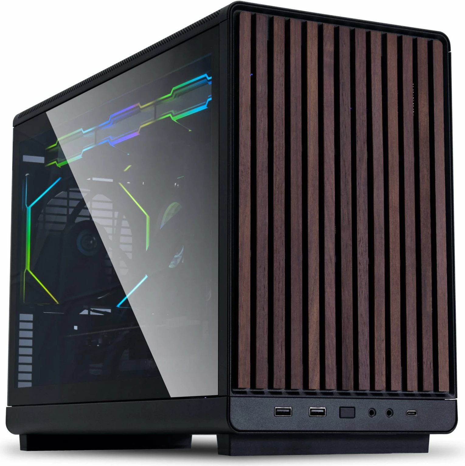 Kasë Lian Li DAN A3 Wood Edition A3X-WDG mATX/mini-ITX, e zezë me panel druri