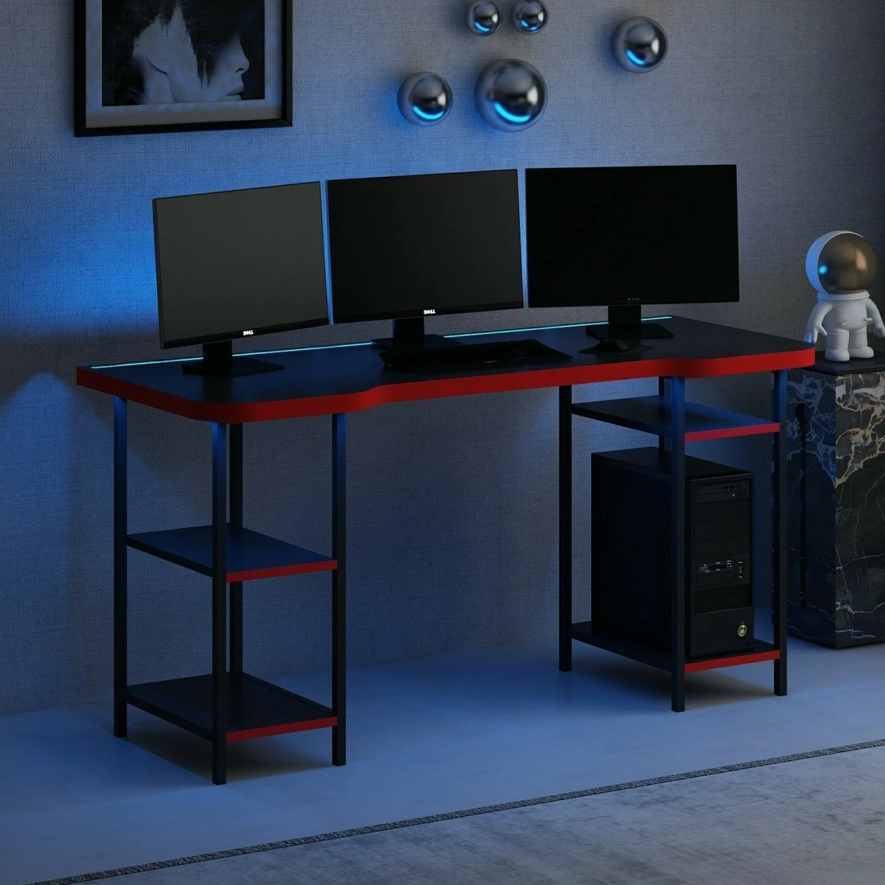 Tavolinë gaming Skye Decor, Phoenix 4, e zezë-kuqe
