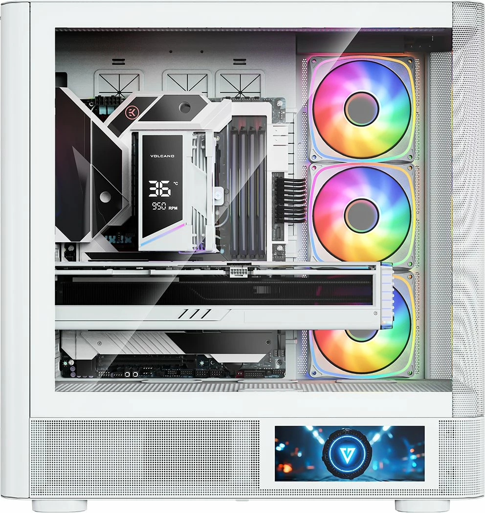 Kasë Modecom Volcano AQ400 ARGB MC-A-AQ400-4FA-W, Midi Tower ATX/mATX/ITX, LCD ekran, 4x120mm ARGB, e bardhë