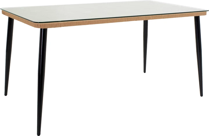 Tavolinë me karrige Naoki-Tanish, 7 copë, ratan natyral-metal i zi-xham, 160x90x78cm