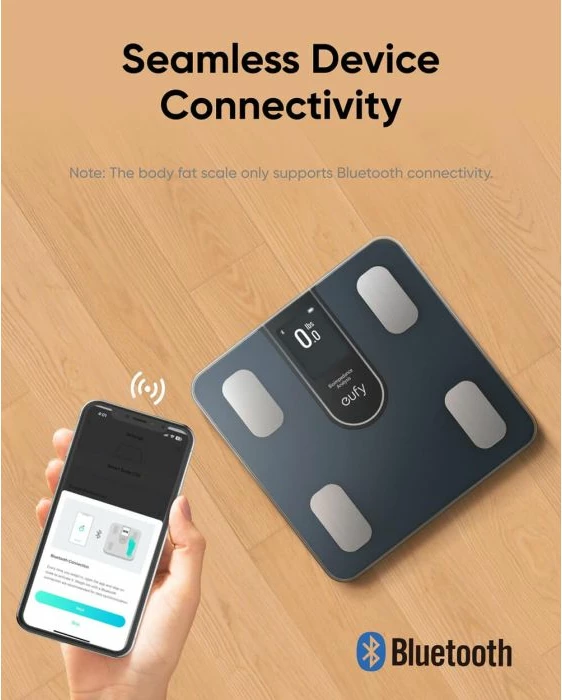 Peshore smart Anker Eufy C20 me ekran TFT 3.36\", analizë bioimpedance, Bluetooth/Wi‑Fi, IPX5, 4xAAA, e zezë