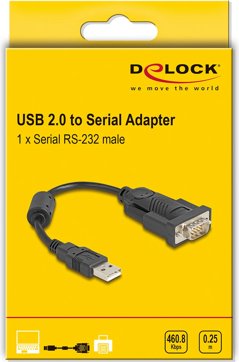 Adapter kabllo DeLOCK USB 2.0 Type-A në RS-232 (DB9) 0.25m, me ferrit, e zezë