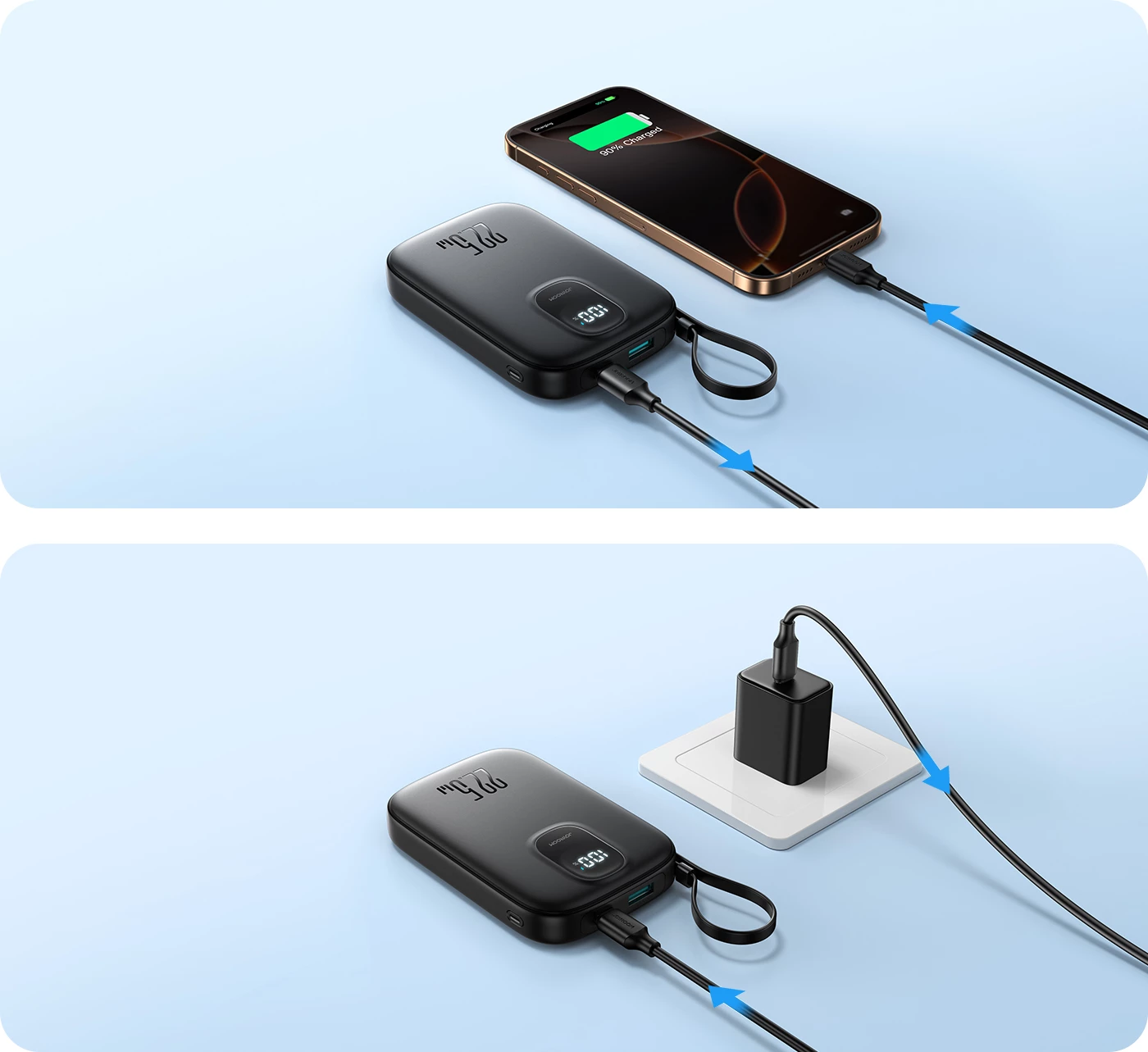 Powerbank Joyroom JR-PBF17 10000mAh 22.5W me kabllo USB-C të integruar + kabllo USB-C 25cm, e zezë