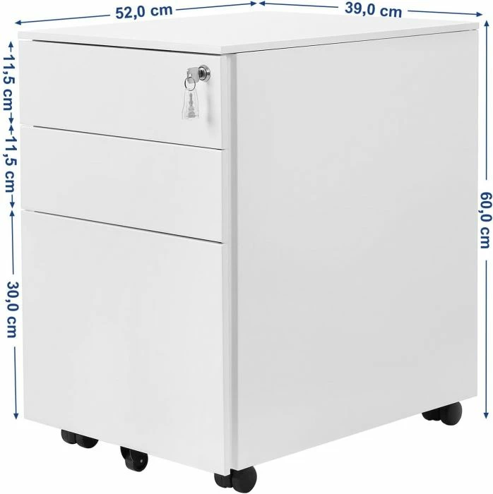 Kabinet zyre me rrota SONGMICS OFC60WT, 3 sirtarë, çelik, 39 x 52 x 60 cm, i bardhë