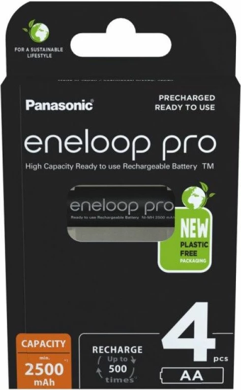 Bateri të rikarikueshme Panasonic Eneloop Pro AA 2500mAh, 4 copë, të zeza