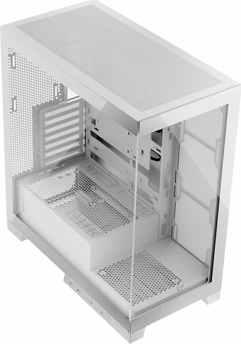 Kasë Modecom Volcano Space AT-SPACE-PG-NF-20-000000-0002, Midi Tower, ATX/uATX/Mini-ITX, USB-C, pa furnizim, e bardhë