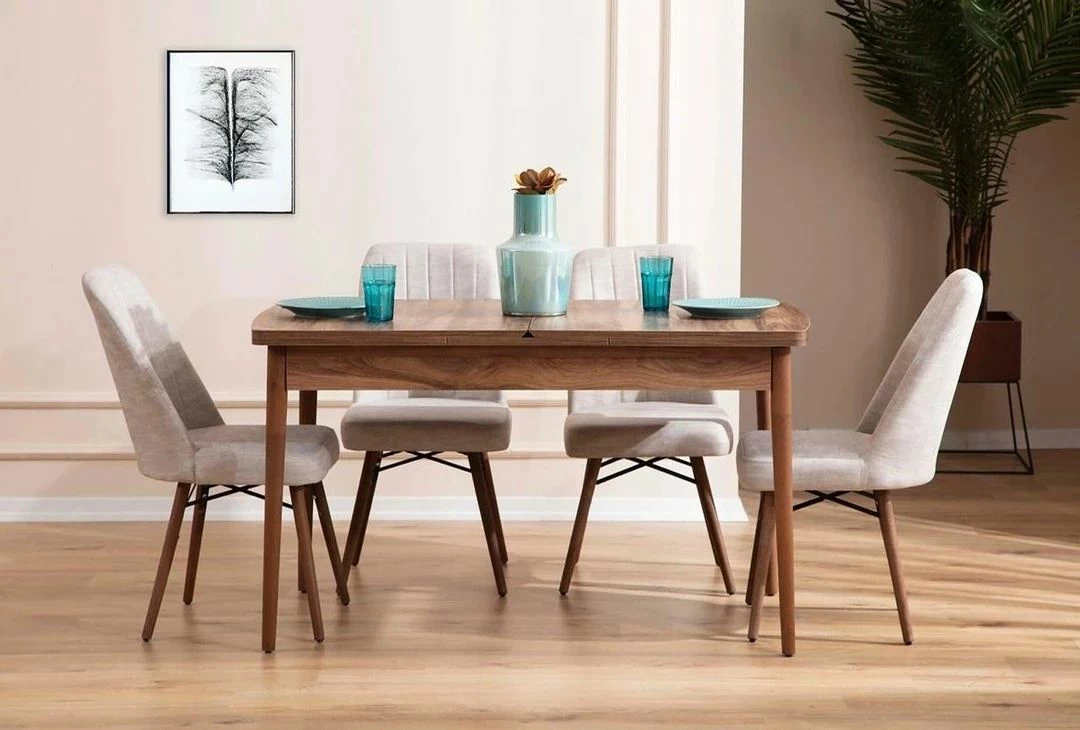 Tavolinë me karrige, zgjatshme, krem, 5 copë, Skye Decor, Lidyana