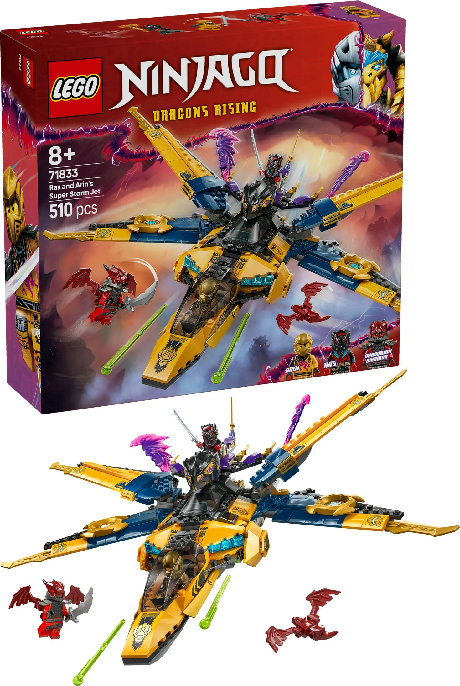 Set ndërtimi LEGO Ninjago 71833 Ras & Arin Super Storm Jet, 510 pjesë, multikolor