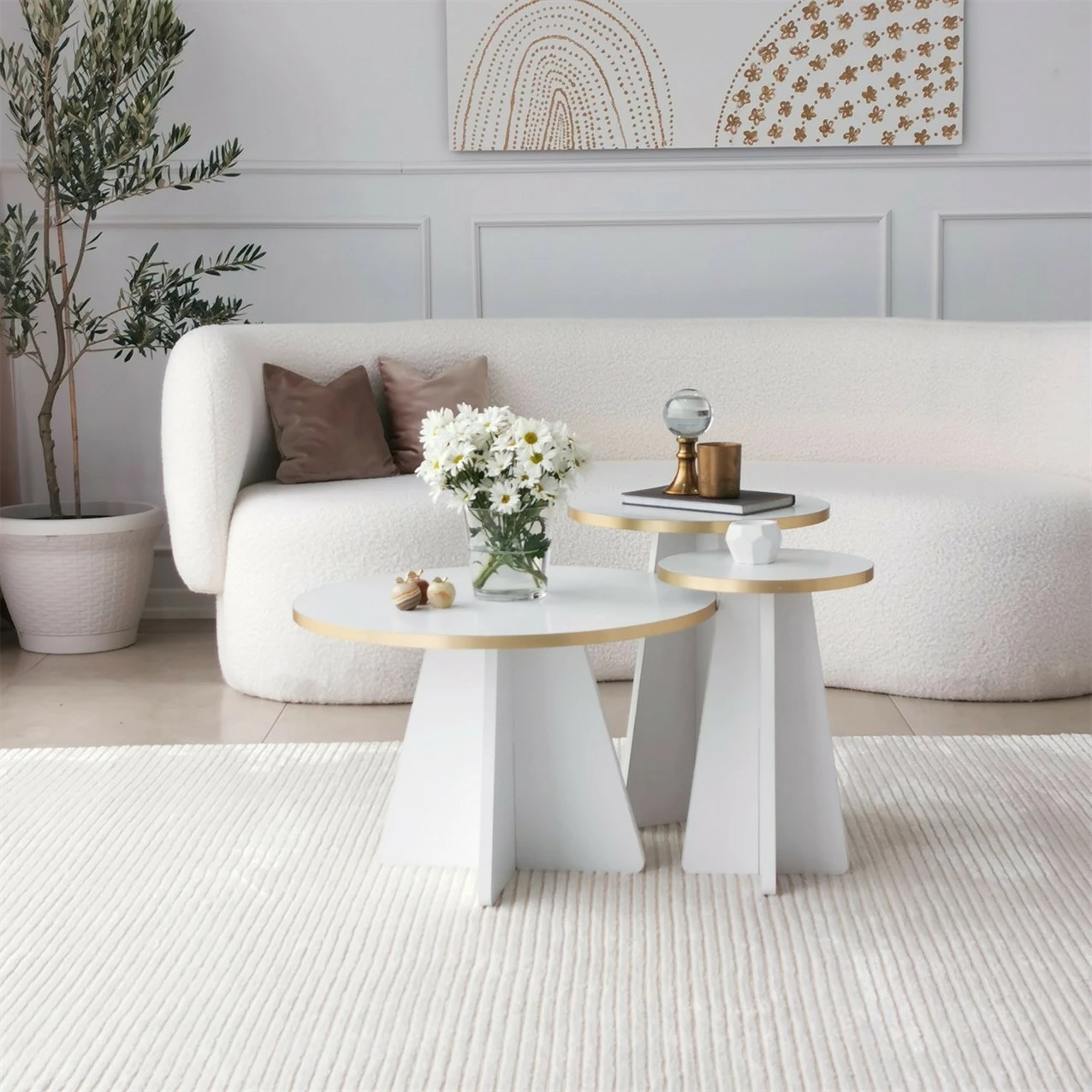 Set tavolinash kafeje Hanah Home, Mushroom 2, ngjyrë ari dhe e bardhë