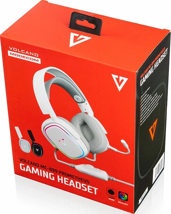 Kufje gaming Modecom Volcano MC-899 Prometheus, USB, me mikrofon të heqshëm, LED, kabllo 2.2 m, të bardha