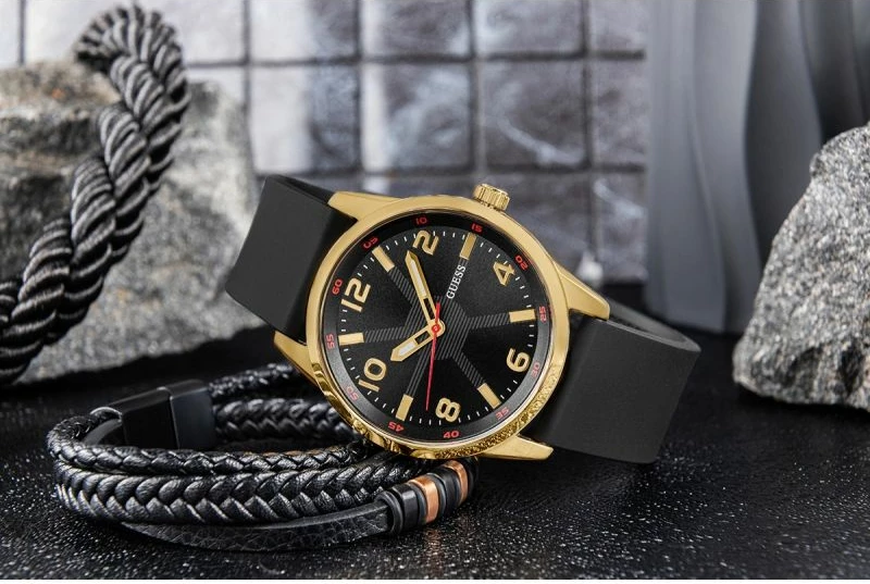 Orë dore meshkuj Guess Monte GW0805G2, e zezë/ari, set me kuti