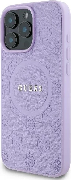 Mbështjellës Guess Saffiano Peony Classic Logo MagSafe për iPhone 16 Pro, Vjollcë