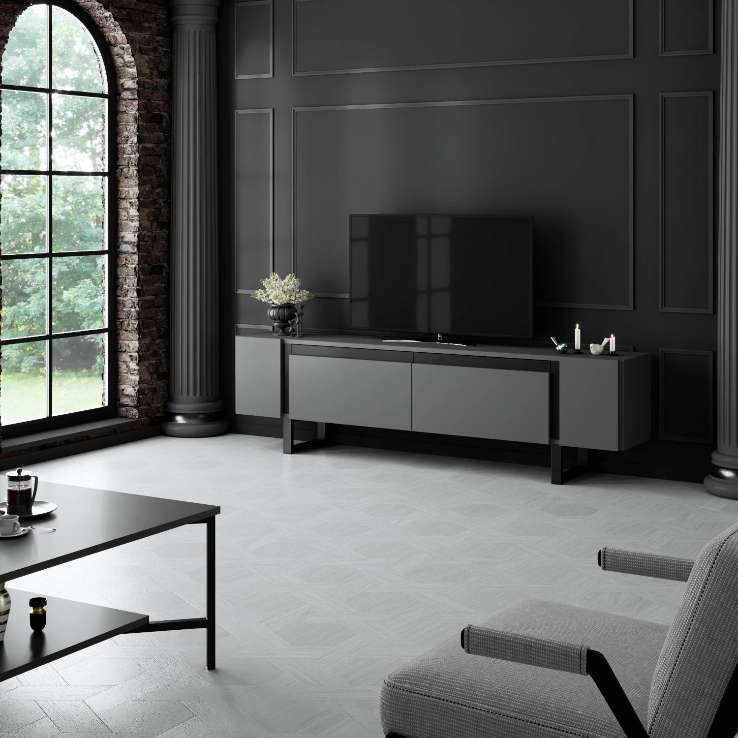 Komodë TV Hanah Home, Yildiz, antracit, e zezë
