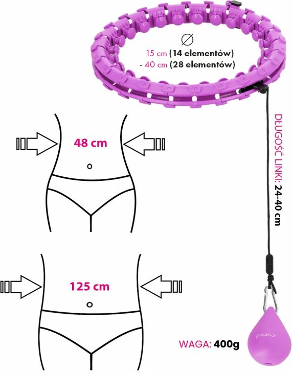 Set hula hop me peshë HMS HHW12, rrip BR163 plus size, të zeza